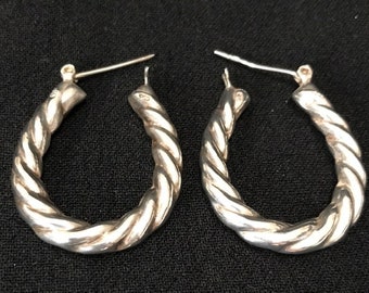 Silverplated Hoop Pierced Earrings Elongated Twisted U Drop 1 1/2" L (D)