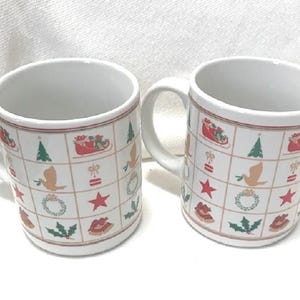 Set of 2 Christmas Ornaments Coffee Mugs Ceramic Cups Houston Foods 1989 Nice!