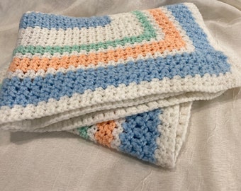 Vintage Crochet Baby Blanket  - Hand Crochet Infant Blanket - Vintage Baby Blankets - Vintage Crochet