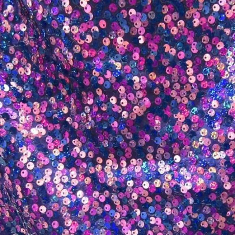 Purple Sewing Materials Sold By The Yard Holographic 4mm Sequins On Polyester Spandex Costume Fabric 2 Way Stretch DIY Fabric