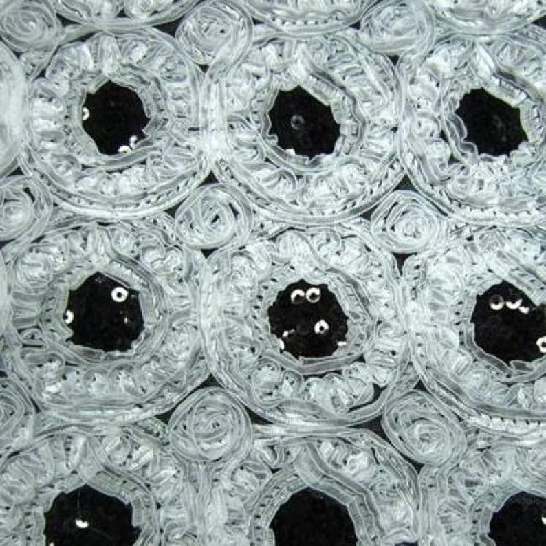 Fancy Embroidery /& Sequins On Lace Stretch Blackwhite DIY Fabric Sold By The Yard Costume Fabric Sewing Materials