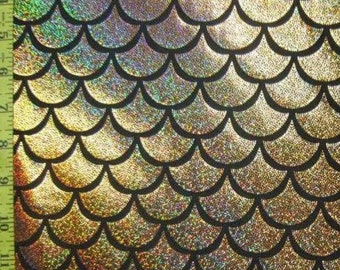 Mermaid Holographic Fabric, 4 Way Stretch, Black