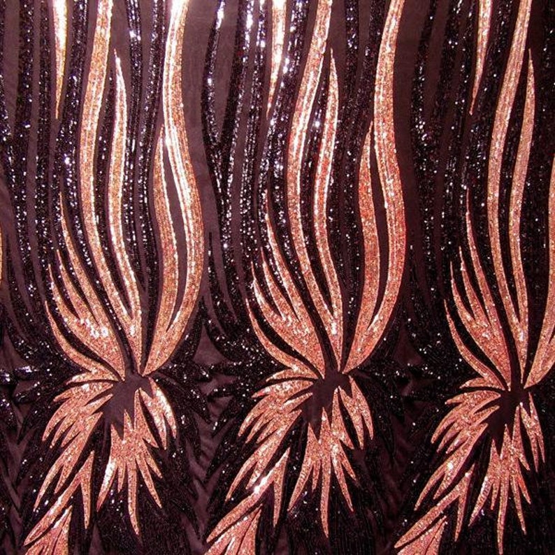 Fancy Wavy Sequin On Mesh Fabric Copperblack DIY Fabric Sewing Materials Costume Fabric Sold By The Yard Stretch