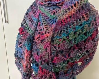 Mel Rose crocheted shawl, ready to wear.