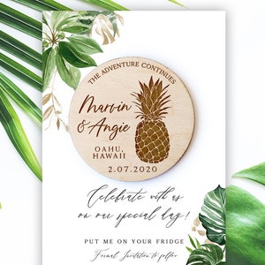 Retenez cette date ananas, aimants tropicaux, aimants "Retenez cette date" plage avec des cartes, "retenez cette date" verdure, "retenez cette date" plage