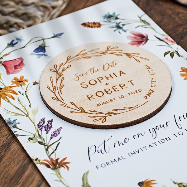 Wildflower Save the Date Magnet + Cards, rustic wedding wood wedding favor, custom save the dates Wildflower save the dates 10PCS