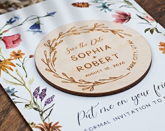 Wildflower Save the Date Magnet | Wooden Wedding Invitation