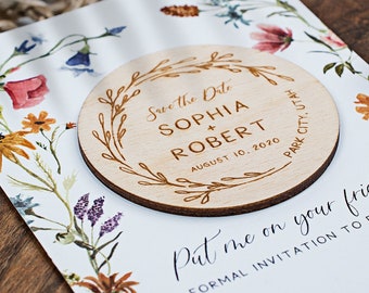 Wildflower Save the Date Magnet + Cards, rustic wedding wood wedding favor, custom save the dates Wildflower save the dates 10PCS