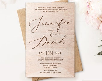 Rustic Simple Modern wooden wedding invitations, Greenery, Eucalyptus, Boho Wedding, Wood Invite