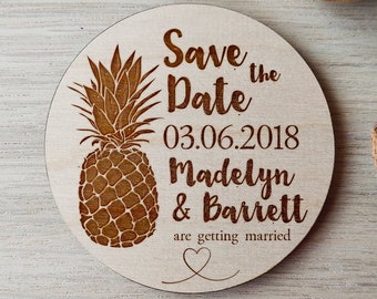 Pineapple Wedding wooden save the date magnets, Wood Beach Tropical save the date magnet, Wooden Magnet, Wedding magnet