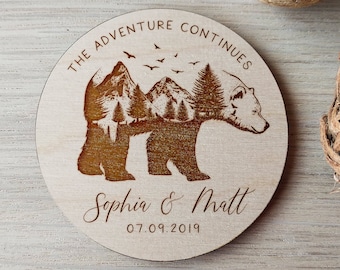 Bear Save the Date Magnet: Engraved Wooden Wedding Favor