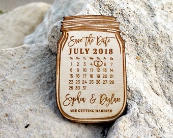 Calendar Mason jar wooden wedding save the date magnets, Rustic wood wedding save the date magnet, Wedding gifts 10PCS