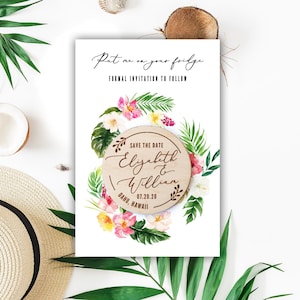 Houten tropische dolfijn Save The Date, Tropische magneten, Beach Save The Date Cards magneten, Greenery Save The Date, Beach magneten