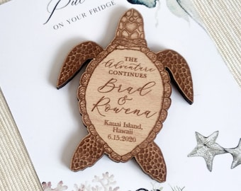 Schildkröte Sommer Strand Holz Save the Date Magnete Holz Hochzeit Magnete Hochzeit Gastgeschenke benutzerdefinierte Sommer Holz Magnet mit Karten