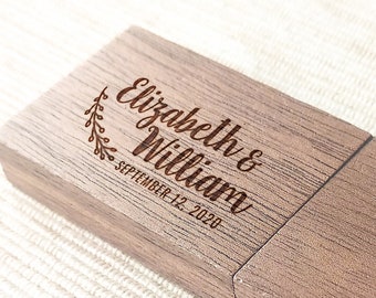 Wooden USB 3.0 Wedding Flash Drive Personalized Custom engraved 64GB Walnut Wood