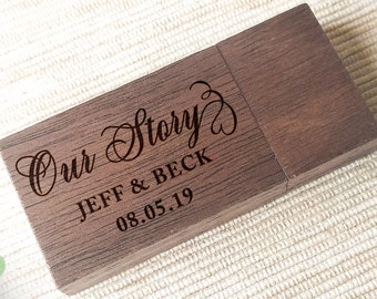Hölzern USB 3.0 Hochzeit Stick Personalisierte Individuell gravierte 64GB Nussbaum Holz