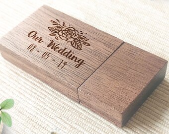 Hölzern USB 3.0 Hochzeit Stick Personalisierte Individuell gravierte 64GB Nussbaum Holz