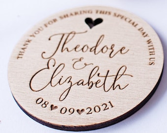 Personalized Wood Wedding Favor Magnet: Save the Date, Thank You Gift