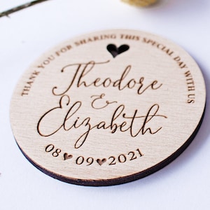 Personalized Wood Wedding Favor Magnet: Save the Date, Thank You Gift