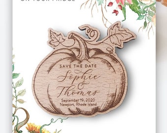Pumpkin Save the Date Magnets, Fall Wedding Wood Announcement Cards