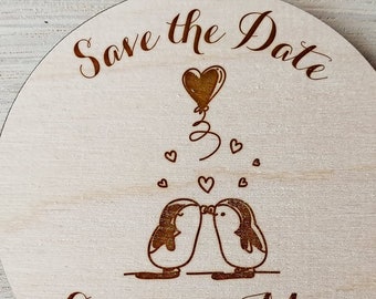 Penguin save the date magnet Wedding wooden save the date magnet Wedding invitation Wedding favors