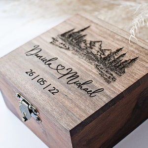 Engraved Walnut Wood Ring Box: Custom Wedding Engagement Ring Holder