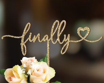Rustic Gold Glitter Wedding Cake Topper: Personalized Calligraphy