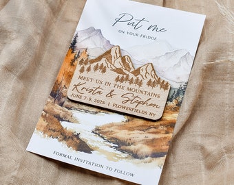Save the date magnets with cards mountain save the date magnet save the date destination wedding magnet wooden magnets wedding favors