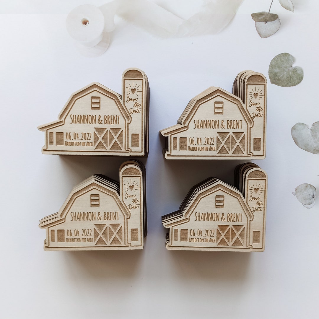 Barn Wedding Save the Date Magnet: Rustic Wood Engraved - Etsy