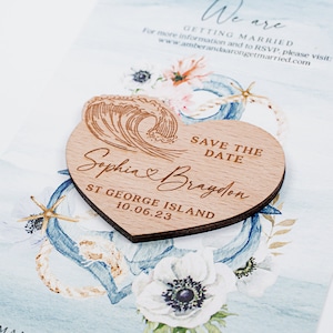 Ahorre la fecha imanes regalos de boda imanes de boda de madera Favores de boda en la playa favores de boda con tarjetas imanes de agradecimiento