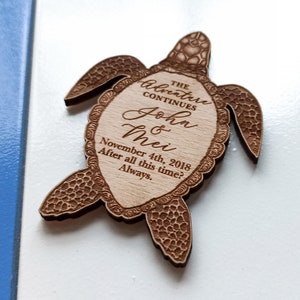 Aimants de plage d'été en bois de tortue, réservez la date, aimants de mariage en bois, cadeaux de mariage, aimant en bois d'été personnalisé avec des cartes