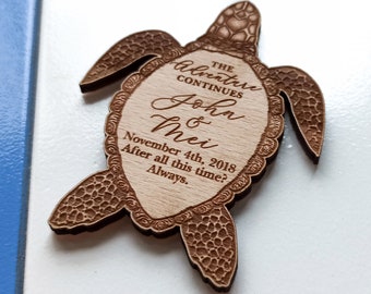 Turtle Wooden Save The Date Magnet: Beach Wedding Favor with Card