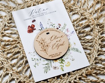 Wildflower Save the Date Magnet: Engraved Wooden Wedding Favor