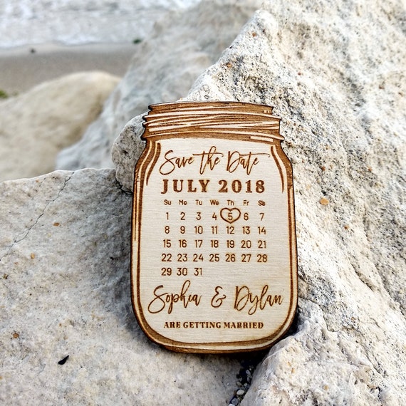 Calendar Mason Jar Wooden Wedding Save The Date Magnets Etsy