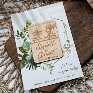 Tropical Save The Date, Tropical magnets, Wooden Beach Save The Date Cards magnets, Greenery Save The Date, Beach magnets