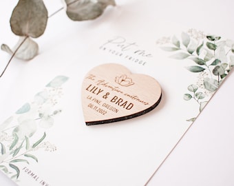 Rustic Wood Heart Save the Date Magnet: Botanical Wedding