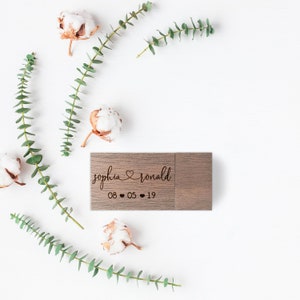 Wooden USB 3.0 Wedding Flash Drive Personalized Custom engraved 16GB, 32GB or 64 GB Walnut Wood image 2