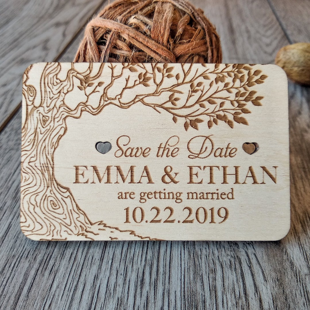 Tree Rustic Wooden Wedding Save the Date Magnets, Wood Save the Date ...