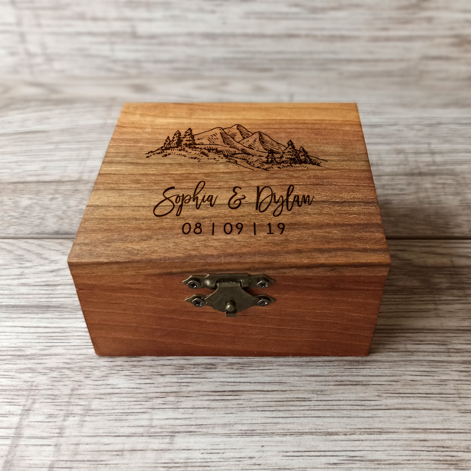 Wedding Jewelry Wooden Ring Box With Moss Engraved Custom - Etsy