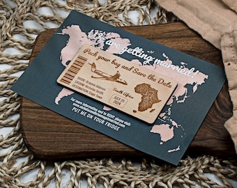 Imán con tarjeta para guardar la fecha de tu boda de destino
