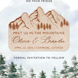 Aimants de montagne en bois, réservez la date, aimants de mariage en bois, cadeaux de mariage, aimant en bois personnalisé avec cartes