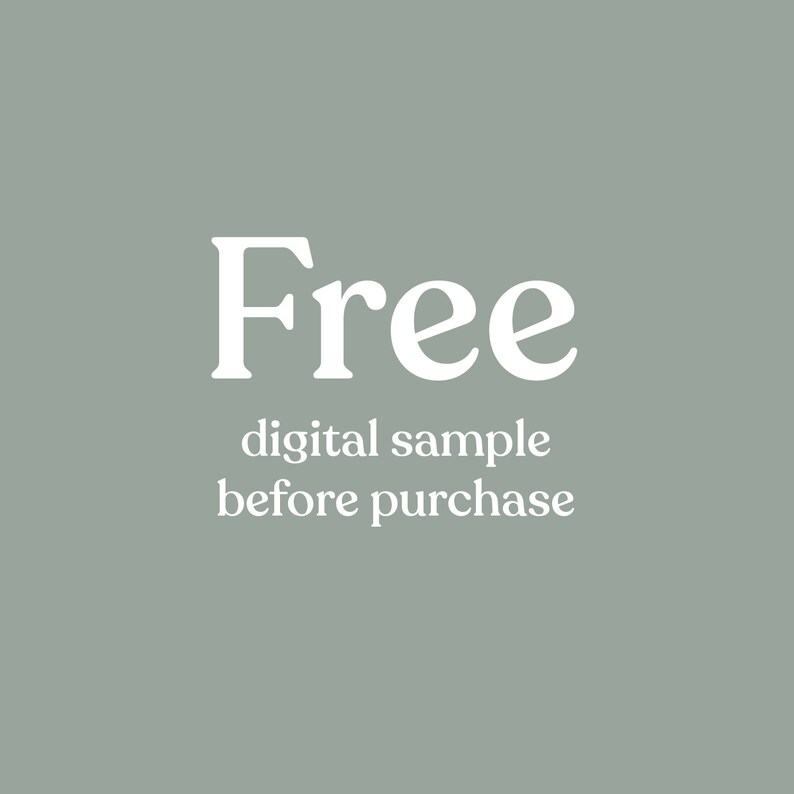 May include: White text on a light gray background reads "Free digital sample before purchase".