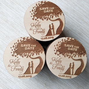 Rustic tree wooden wedding save the date magnets, Classic wood save the date magnet, Bride and groom magnet 10PCS