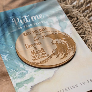 Wave bruiloft houten save the date magneten nautische trouwbedankjes houten bruiloft magneten trouwbedankjes aangepaste houten magneet met kaarten