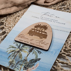 Houten strandcamper sparen de datummagneten houten huwelijksmagneten huwelijksbedankjes aangepaste houten magneet met kaarten nautische huwelijksmagneten