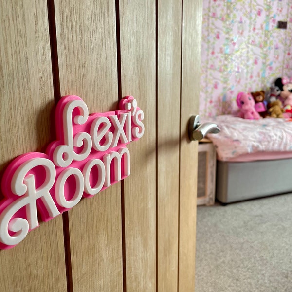 Pink & White Bedroom Door Name Sign, Famous Doll Inspired Name Plaque,  Personalized Childs Room Door Plate, Babies Customised Nursery Sign
