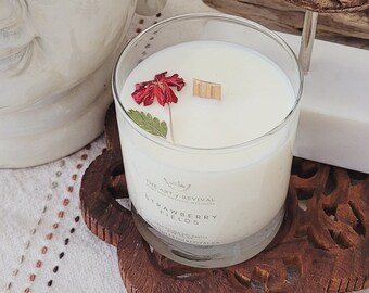 Strawberry Fields Candle | Wood Wick Candle | Hygge | Home Decor | Custom Candle | Soy Wax | Flower Candle | Strawberry Candle