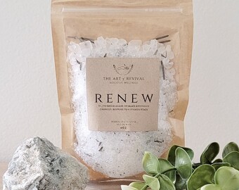 RENEW - Herbal Bath Salts | Rosemary & Eucalyptus  |  Essential Oil Bath | Herbal Healing | Made in Canada | Muslin Sachet | Reiki