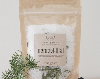 NEMOPHILIST - Grounding Bath Salts | Cedar Balsam & Juniper  |  Essential Oil Bath | Herbal Healing | Made in Canada | Muslin Sachet | Reiki