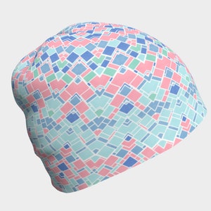 Groovy Boho Pastel Mondrian Mandala Polyester Beanie